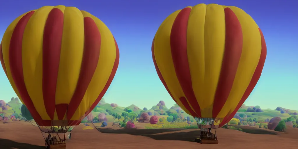 Prompt: a surreal painting of a hot air balloon made from an inflated SpongeBob SquarePants | unreal engine: .4