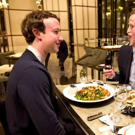 Image similar to Gul dukat eating dinner with Mark Zuckerberg at the four seasons