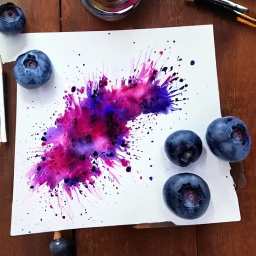 Prompt: splatter watercolor drawing blueberry explosion