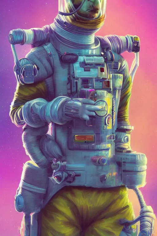 Prompt: A Retropunk Naturewave Defender, Astronaut Llama, beautiful realistic cinematic portrait, llama superhero character llama fashion design, by David Heskin and Paul Lehr and Josan Gonzalez and llama, Russell Mills and Igor Kieryluk, Artgerm, WLOP, 8k, Hi-Fructose, masterpiece anthro illustration, daily deviation, llama