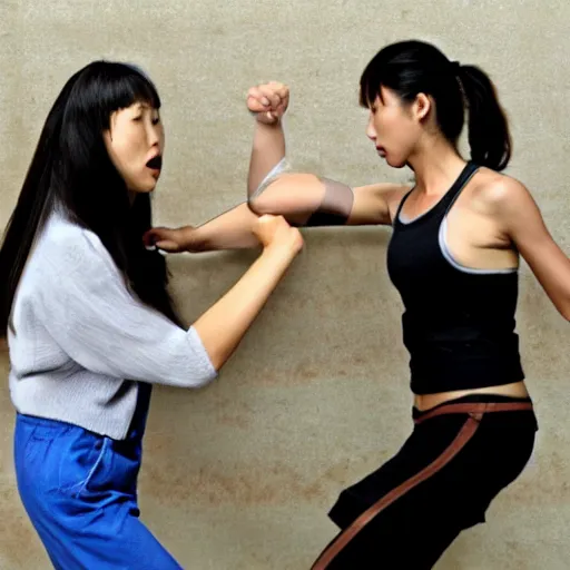 Image similar to brunette woman fighting chinese woman