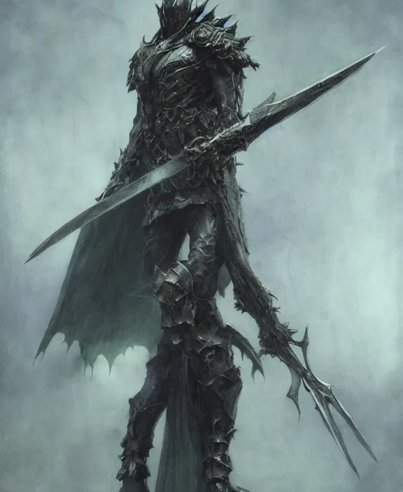 Image similar to corvus glaive concept, beksinski, age of sigma art, frank franzetta, ruan jia, dark soul armor concept, trending on artstation, wayne barlowe, adrian smith fantasy art, elden ring art, the hobbit art, lord of the ring art, infinity blade armor