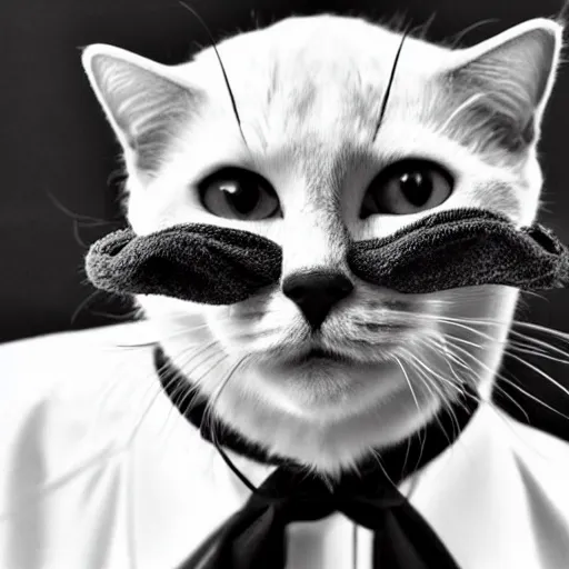 Prompt: a cat dressed like a 1 9 3 0's dictator, close up angle, moustache