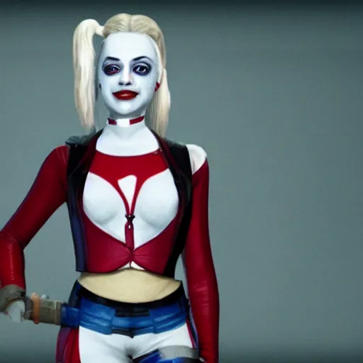 Image similar to harley quinn as an old toilet cleaner 4k