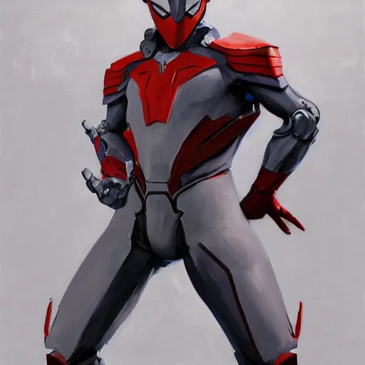 Image similar to greg manchess portrait painting of armored spiderman ultraman grey fox from metal gear cyborg gay japanese - american hybrid as overwatch character, medium shot, asymmetrical, profile picture, organic painting, sunny day, matte painting, bold shapes, hard edges, street art, trending on artstation, by huang guangjian and ail elvgren and sachin teng