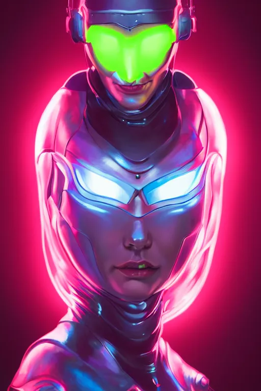 Image similar to portrait of a girl with a biomechanic armor and neon light by Artgerm and Vermeer, dramatic lighting, digital painting, highly detailed, trending on artstation