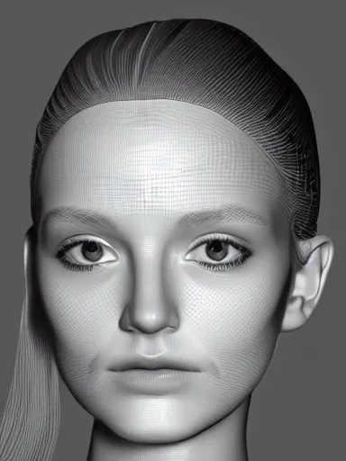 Image similar to highly detailed 3 d mesh of a girl, portrait, grayscale