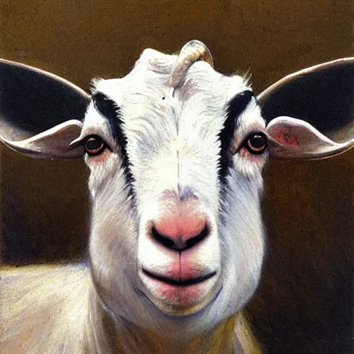 Image similar to closeup portrait of a goat, by ilya repin