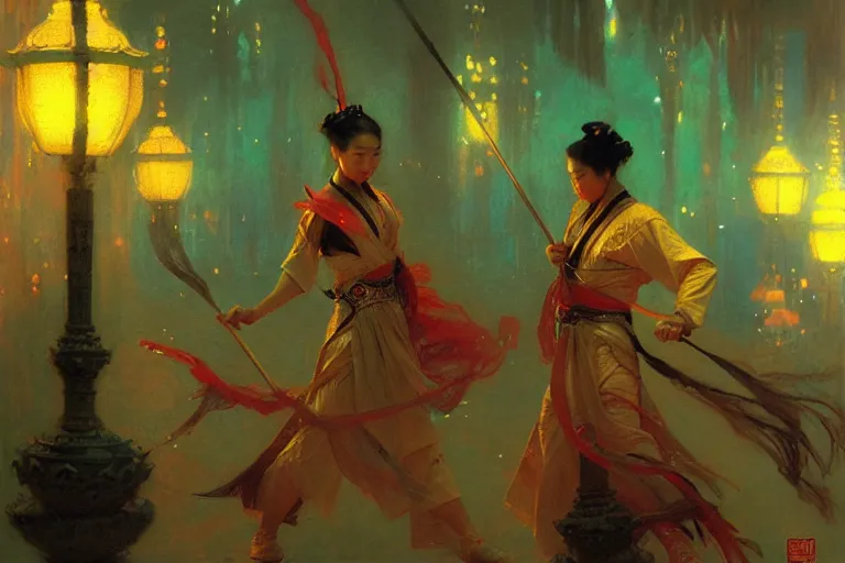 Image similar to wuxia, neon light, painting by gaston bussiere, craig mullins, j. c. leyendecker