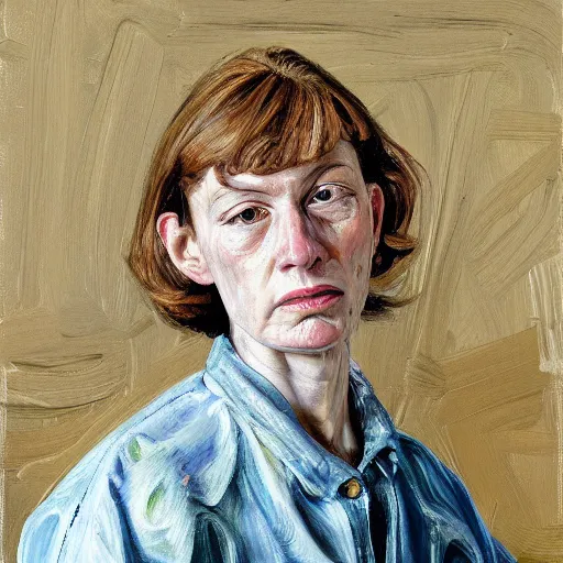 Image similar to high quality high detail painting by lucian freud, hd, portrait of janine cody