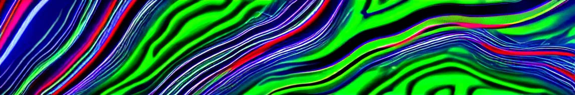 Image similar to abstract art representing signal waves trending toward the top - right and forming an inspired face, glowing blue and green neon streaks interwinding on a deep black background