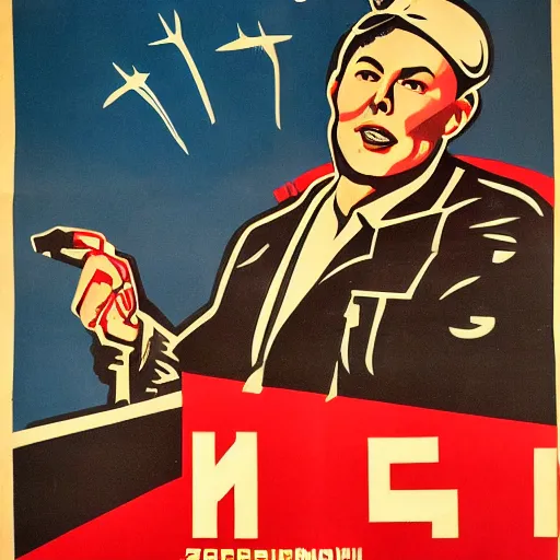 Prompt: 1940s Russian propaganda poster about Elon Musk