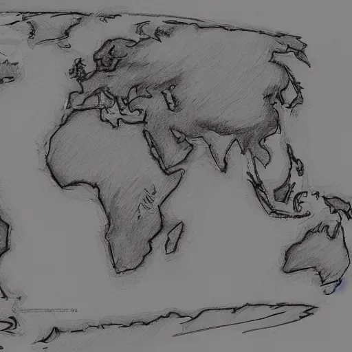 Image similar to earth, world map sketch in full image, trending on artstation, cgsociety