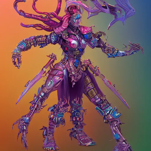 Prompt: biogenetic cyborg, d & d style, trending on artstation, colorful, intricate, art by kev chan