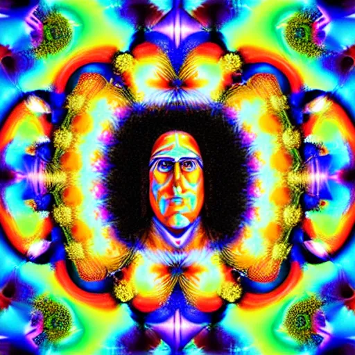 Image similar to weird al as god, infinite fractal, psychedelic, colorful, painting