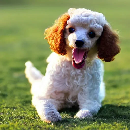 Prompt: teacup poodle licking its nose