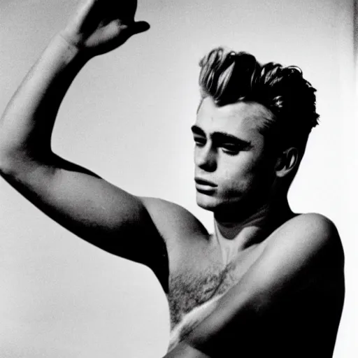 Prompt: james dean shirtless photographed by andy warhol