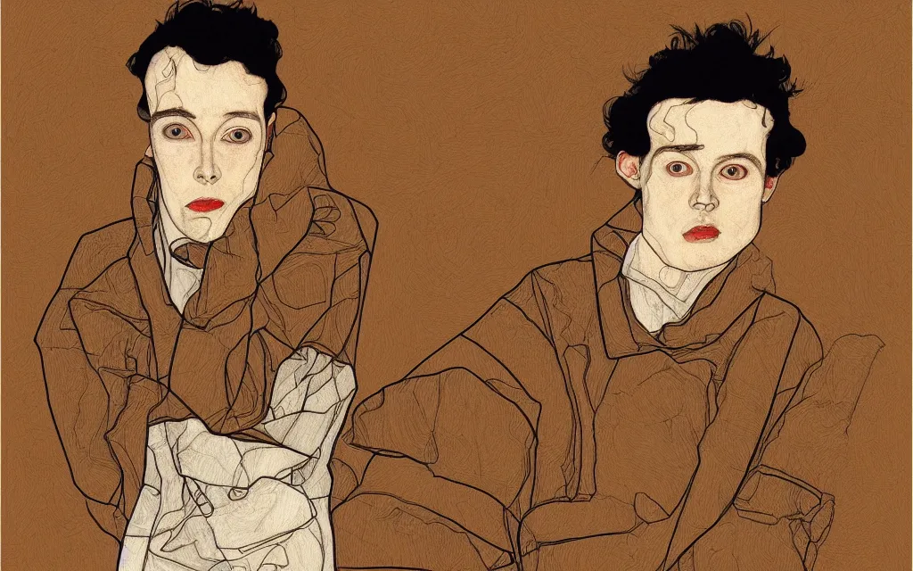 Prompt: a vector illustration portrait by egon schiele done in adobe illustrator, trending on behance