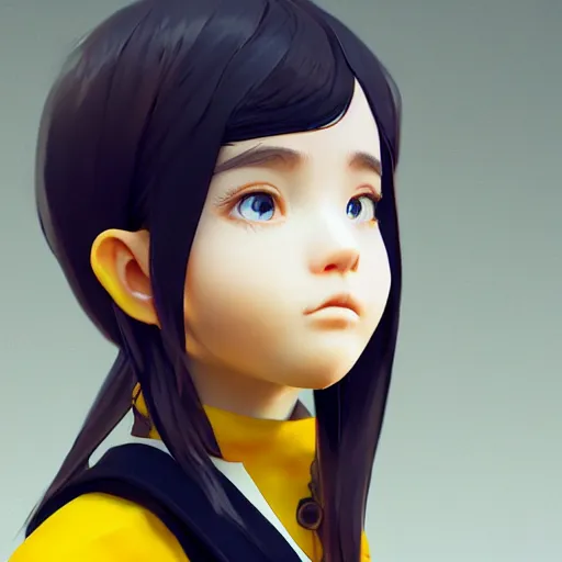 Prompt: worksafe. insanely detailed. by wlop, ilya kuvshinov, krenz cushart, greg rutkowski, pixiv. zbrush sculpt, octane, maya, houdini, vfx. close - up schoolgirl in black and yellow. cinematic dramatic atmosphere, sharp focus, volumetric lighting.