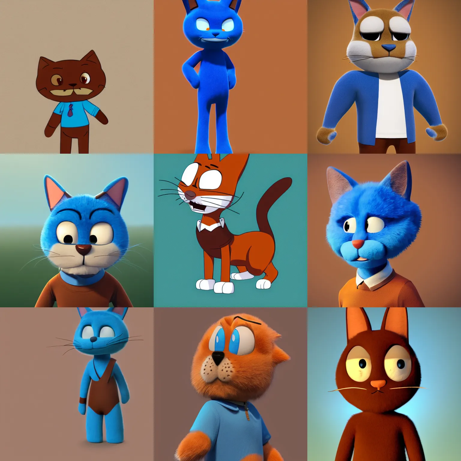 Prompt: the amazing world of gumball | gumball, blue cat furry wearing a tan long sleeved shirt with brown collar and cuffs | character portrait | trending on artstation, deviantart, 8 k, hyperrealistic, unreal engine 5, painterly enb