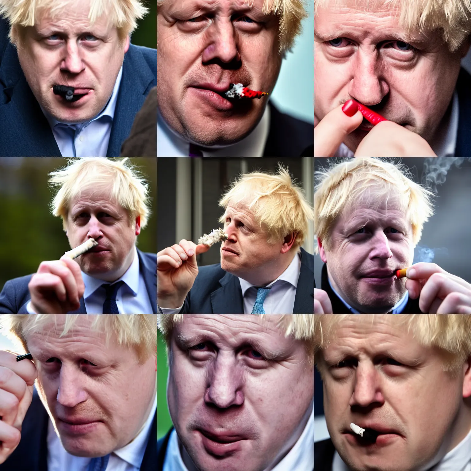 Prompt: A close up photo of Boris Johnson smoking a joint, 4k, 8k