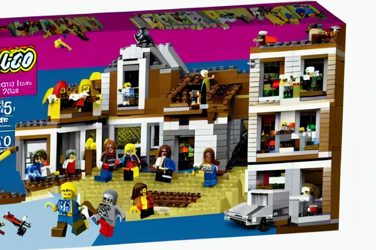 Prompt: fbi raid on the manson family at spawn ranch 1 9 7 5 lego set