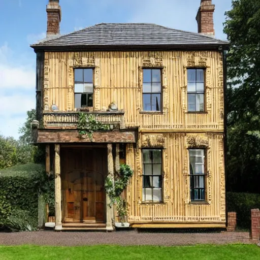 Image similar to an english victorian house built with wooden pallets