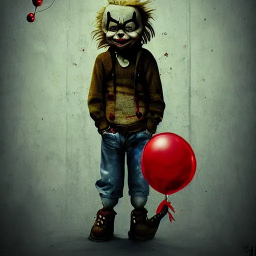 Image similar to surrealism grunge cartoon portrait sketch of a cold hand with a wide smile and a red balloon by - michal karcz, loony toons style, pennywise style, chucky style, horror theme, detailed, elegant, intricate