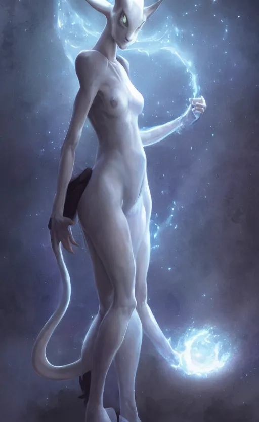 Prompt: a girl from final fantasy live action, cosplaying as mewtwo, evocative, mystical night, very very very very detailed, award winning, masterpiece digital painting by greg rutkowski, alex grey, artstation, 4 k wallpaper