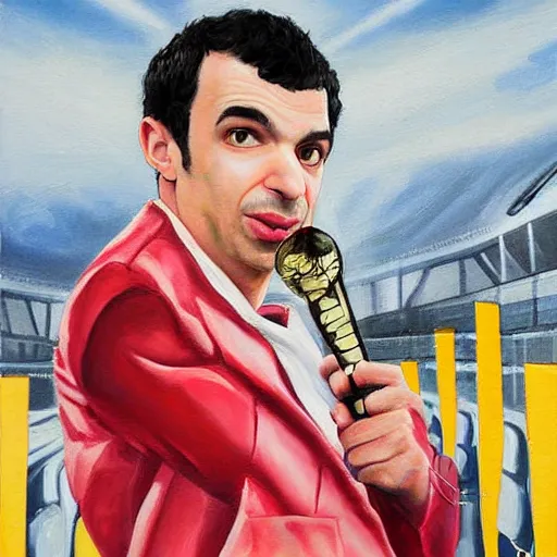 Prompt: detailed painting of nathan fielder as beyonce on the superbowl, sharp high quality