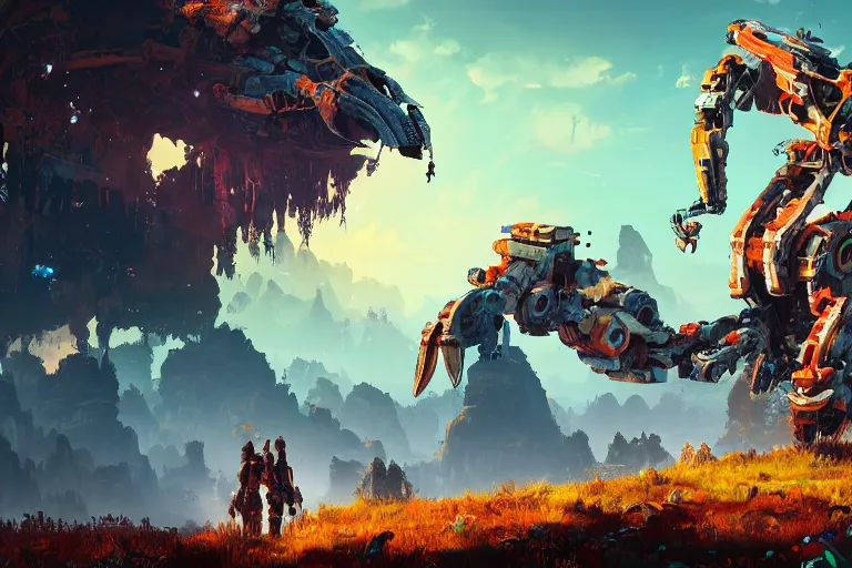 Image similar to tideripper machine mecanical creature robot of horizon forbidden west horizon zero dawn bioluminiscence global illumination ray tracing hdr fanart arstation by ian pesty and alena aenami artworks in 4 k