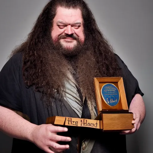 Prompt: Hagrid without a shirt feeding Harry Potter award winning photography
