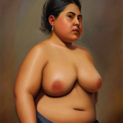 Image similar to A portrait of a strong and thick attractive non-binary person, saturated skin tone, Mexican, oil painting, majestic, detailed, high resolution