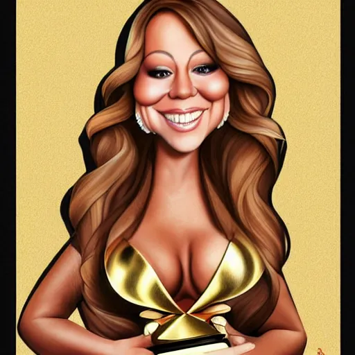 Image similar to a caricature portrait of mariah carey holding a grammy award