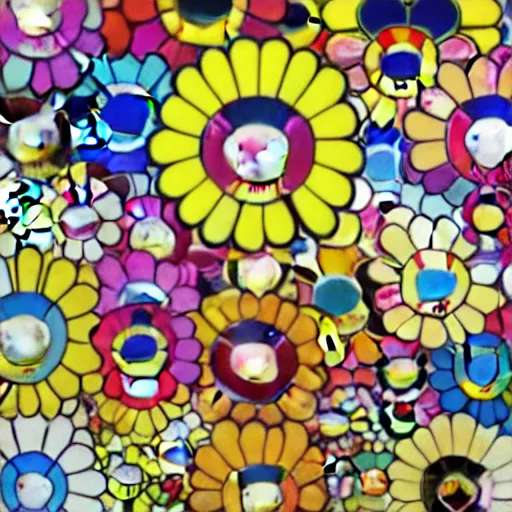 Image similar to silhouette of head exploding into flowers, bright colors, Takashi Murakami, Minimalist,