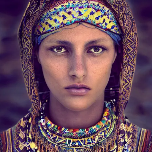 Image similar to portrait of a stunningly beautiful middle eastern tribal female, depth of field, zeiss lens, detailed, symmetrical, centered, fashion photoshoot, by Annie Leibovitz and Steve McCurry, David Lazar, Jimmy Nelsson, Breathtaking, 8k resolution, extremely detailed, beautiful, establishing shot, artistic, hyperrealistic, beautiful face, octane render