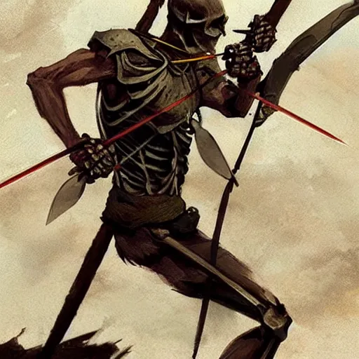 Prompt: skeleton archer uses sharp bones as arrows, by greg rutkowski, magic the gathering