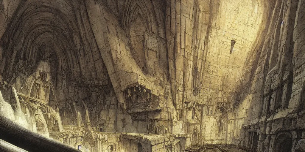 Prompt: Artwork by John Howe of the cinematic view of the Seventh Terrifying Prison.