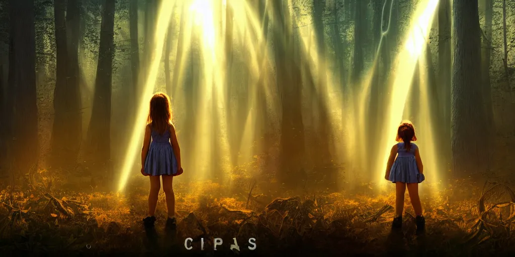 Image similar to sci - fi scene future new york, little girl holding a hand of a big robot, forest punk, crepuscular rays, epic scene, hyper realistic, photo realistic, overgrowth, cinematic atmosphere, ethereal lighting