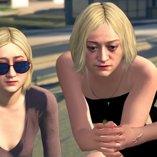 Prompt: Dakota Fanning and her sister in GTA 5.