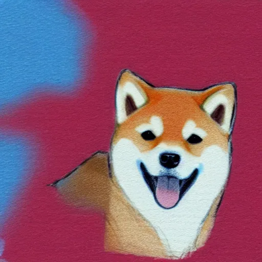 Image similar to sketch of a shiba inu, red crayon, bloo