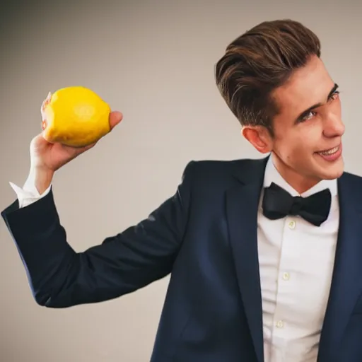 Image similar to a lemon wearing a suit