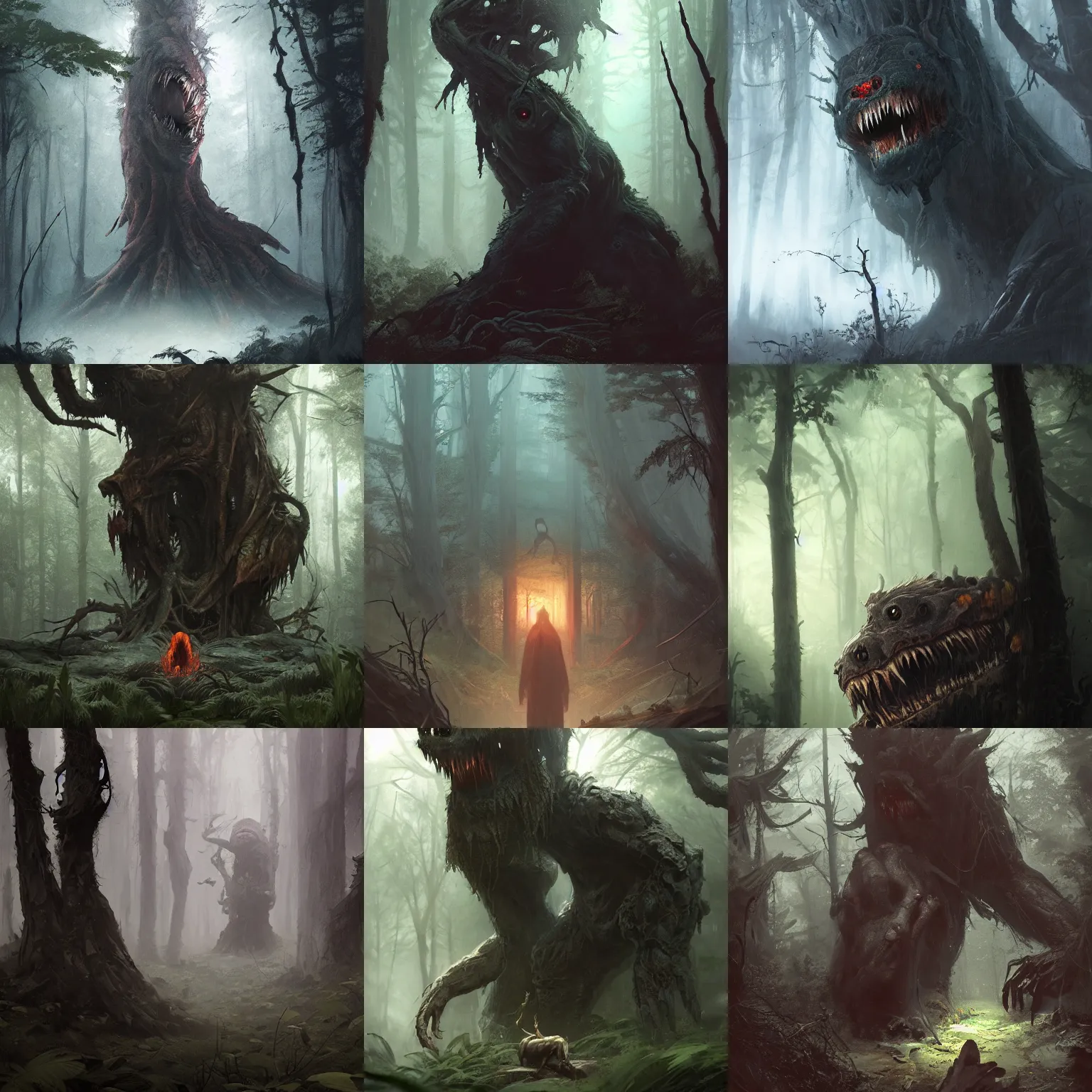 Prompt: a lurking horror in the forest, monster, by greg rutkowski, chris tulloch mccabe, valentina remenar and asher duran, digital art, concept art, trending on artstation