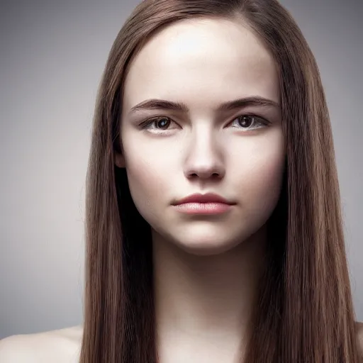 Image similar to a beautiful portrait of a very beautiful young woman with long hair, character portrait, symmetrical, global illumination, radiant light