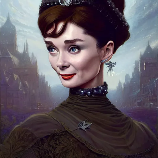 Image similar to audrey hepburn in an epic victorian novel, various backgrounds, intricate, elegant, highly detailed, digital painting, artstation, matte, illustration, art by artgerm, greg rutkowski, loish, rhads, ferdinand knab, makoto shinkai, lois van baarle, ilya kuvshinov, rossdraws, tom bagshaw