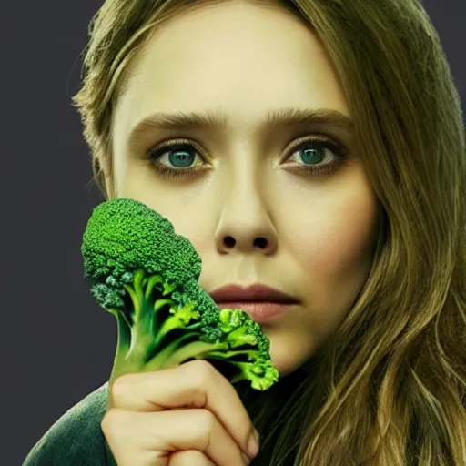 Image similar to elizabeth olsen has [ [ broccoli for a face ] ]!!, trending on cgsociety, 4 k quality, intricate