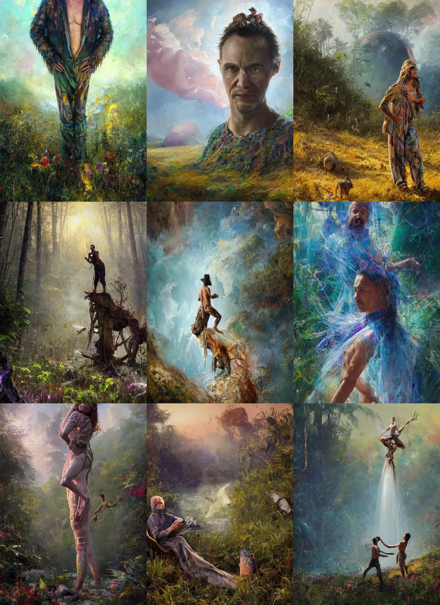 Prompt: a detailed oil paint by Mark Arian , Wolfgang Lettl, Ismail Inceoglu , Arthur Adams, Lisa Frank of a Selk'nam longing to regain the land that was stolen from him, claiming vengance , from scene from Inception, clean, iridiscense, Houdini algorithmic generative render, sharp focus, octane render 8k