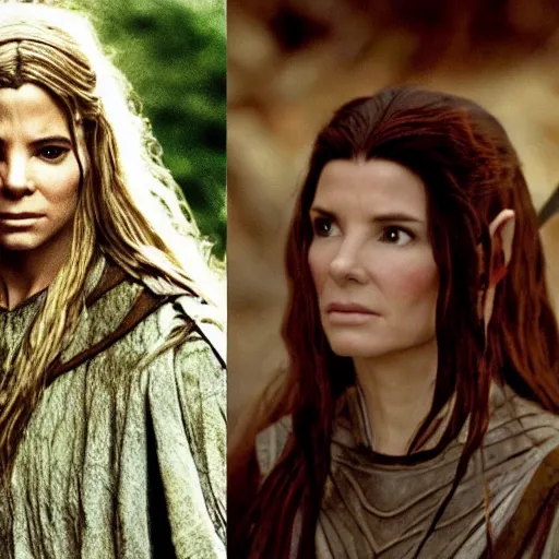 Image similar to first photos of 2 0 2 4 female lotr remake - sandra bullock as baromir, ( eos 5 ds r, iso 1 0 0, f / 8, 1 / 1 2 5, 8 4 mm, postprocessed, crisp face, facial features )