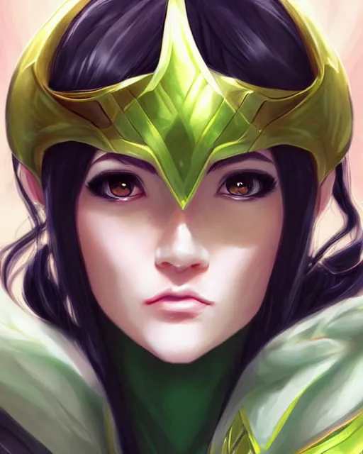 Prompt: Female Loki anime character beautiful digital illustration portrait by Ross Tran, artgerm detailed, soft lighting