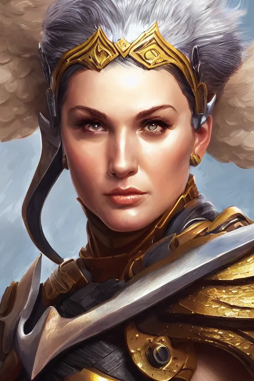 Image similar to amazon valkyrie athena, d & d, fantasy, portrait, highly detailed, headshot, digital painting, trending on artstation, concept art, sharp focus, illustration, art by artgerm and greg rutkowski and magali villeneuve